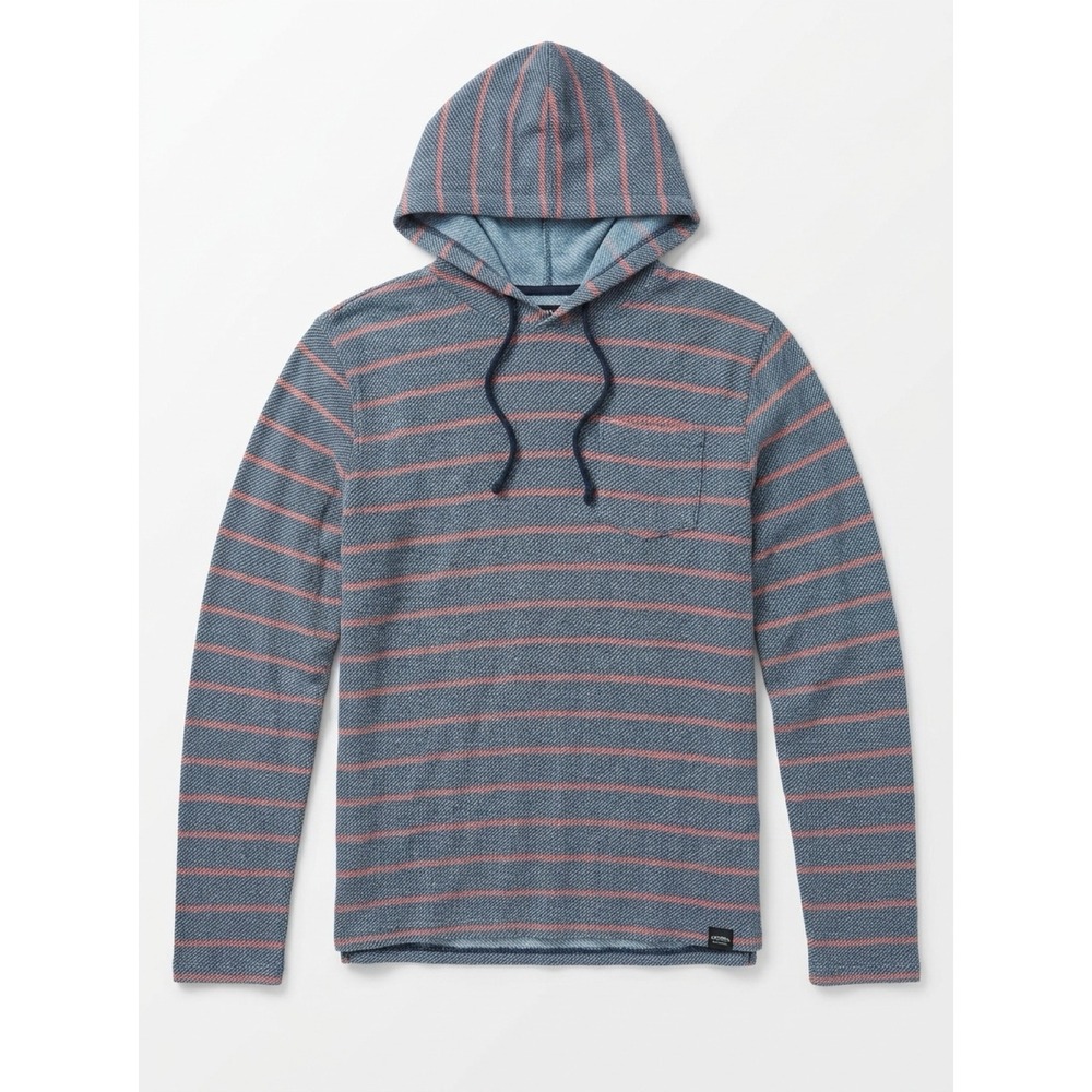 Billabong Mens Large Blue Red Striped Hooded Long Sleeve Knit Shirt Pullover